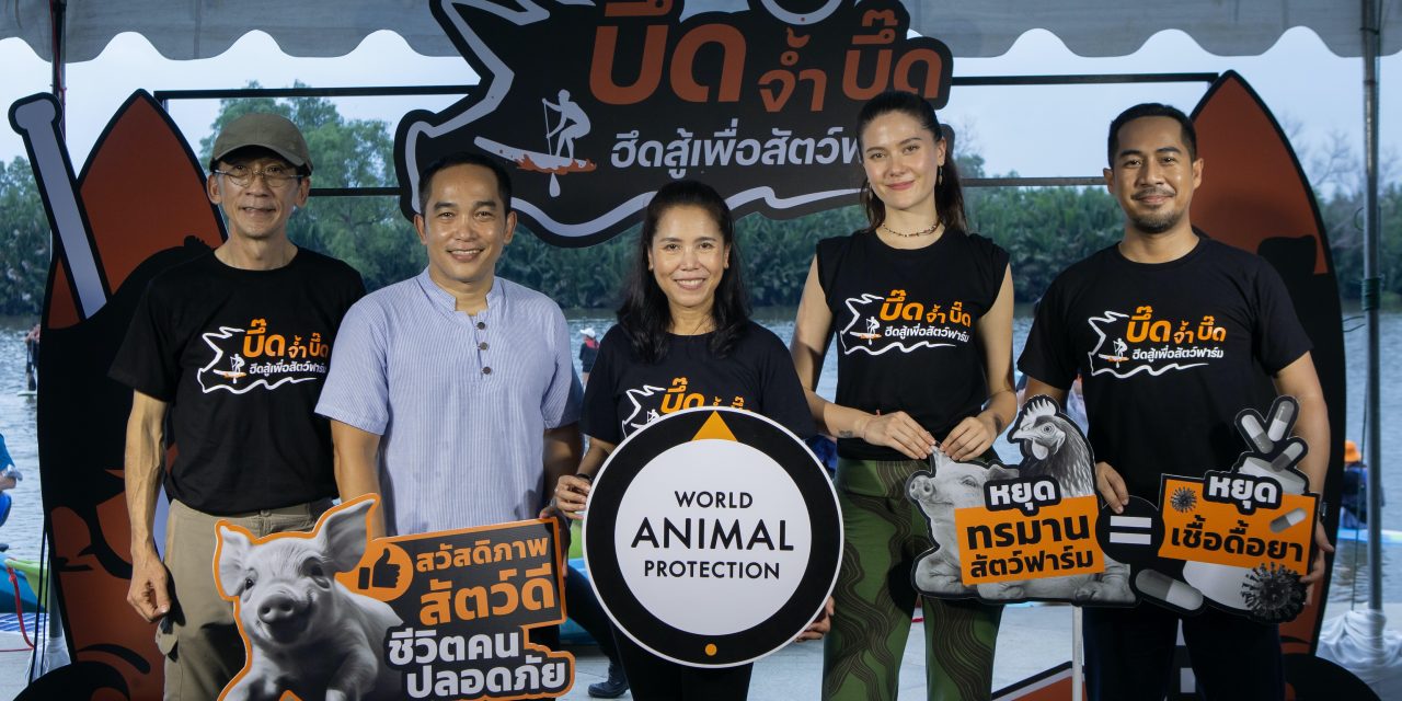องค์กรพิทักษ์สัตว์แห่งโลก ประเทศไทย รณรงค์ต้านเชื้อดื้อยาจากฟาร์มอุตสาหกรรม คิกออฟแคมเปญ “บึ๊ด จ้ำ บึ๊ด ฮึดสู้เพื่อสัตว์ฟาร์ม” แทคทีม มารีญา พูลเลิศลาภ และ ผศ.ดร.ปริญญา เทวานฤมิตรกุล ผนึกพลังทีม “พายซัพ” ล่องแม่น้ำสามสาย ดีเดย์ แม่น้ำสายแรก “บางปะกง”